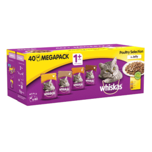 Whiskas Wet Cat Food Pouches, Delicious and Tasty Poultry Selection in Jelly, Suitable for Adult Cats Aged 1+ (40 x 100 g)