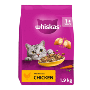 Whiskas 1+ Chicken Pack of 4 x 1.9 kg Bags, Adult Cat Dry Food