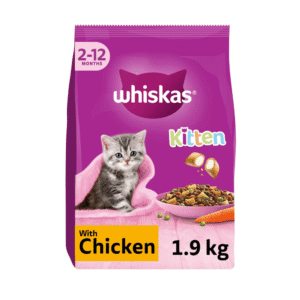 Whiskas Kitten Dry Food: Chicken Flavor, 4 Pack (1.9kg per Bag)